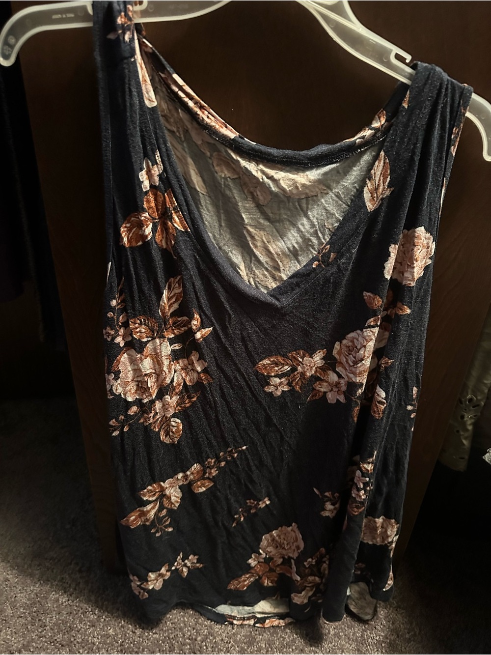 Maurices Black Floral V-Neck Tank with Brown and Pink Blooms